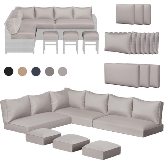 AECOJOY Outdoor Cushions, 4 inch Patio Cushions for Outdoor Furniture, Replacement Cushions Fits 7-Seats Sectional Rattan Conversation Set, Splashproof, Memory Foam Cushions and Covers in Light Grey