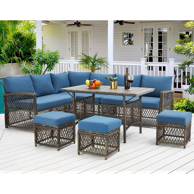 AECOJOY Outdoor Furniture Set, 7Piece Rattan Wicker Sectional Sofa