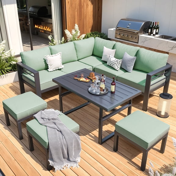 AECOJOY Outdoor Furniture Sets Clearance, Aluminum Patio Furniture Sets on sale, Metal Patio Sets, Outdoor Conversation Sets, Outdoor Sectional Sofa for Lawn, Green
