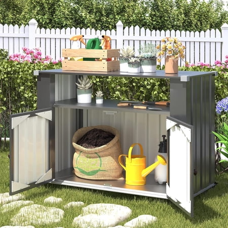 AECOJOY Outdoor Grill Table Cart with Storage Cabinet Weatherproof, Outdoor Kitchen Island w/ Counter Prep Table in Dark Grey price history and forecast - AECOJOY