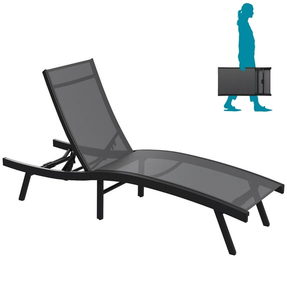 AECOJOY Outdoor Lounge Chair with Adjustable Positions, Aluminum Chaise Lounge Outdoor for Pool, Garden, Beach, Dark Grey