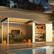 AECOJOY Outdoor Open-Sided Storage Shed, 8x4 Sheds & Outdoor Storage with 56 Sq. Ft Covered, 4x8 Small 2-in-1 Tool Shed with Attached Hardtop Metal Pergola Gazebo