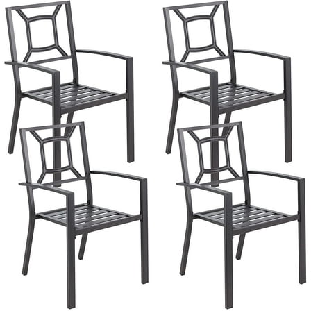 AECOJOY Outdoor Patio Dining Chairs, Stackable Arm Chairs-Metal Frame-Set of 4-Black