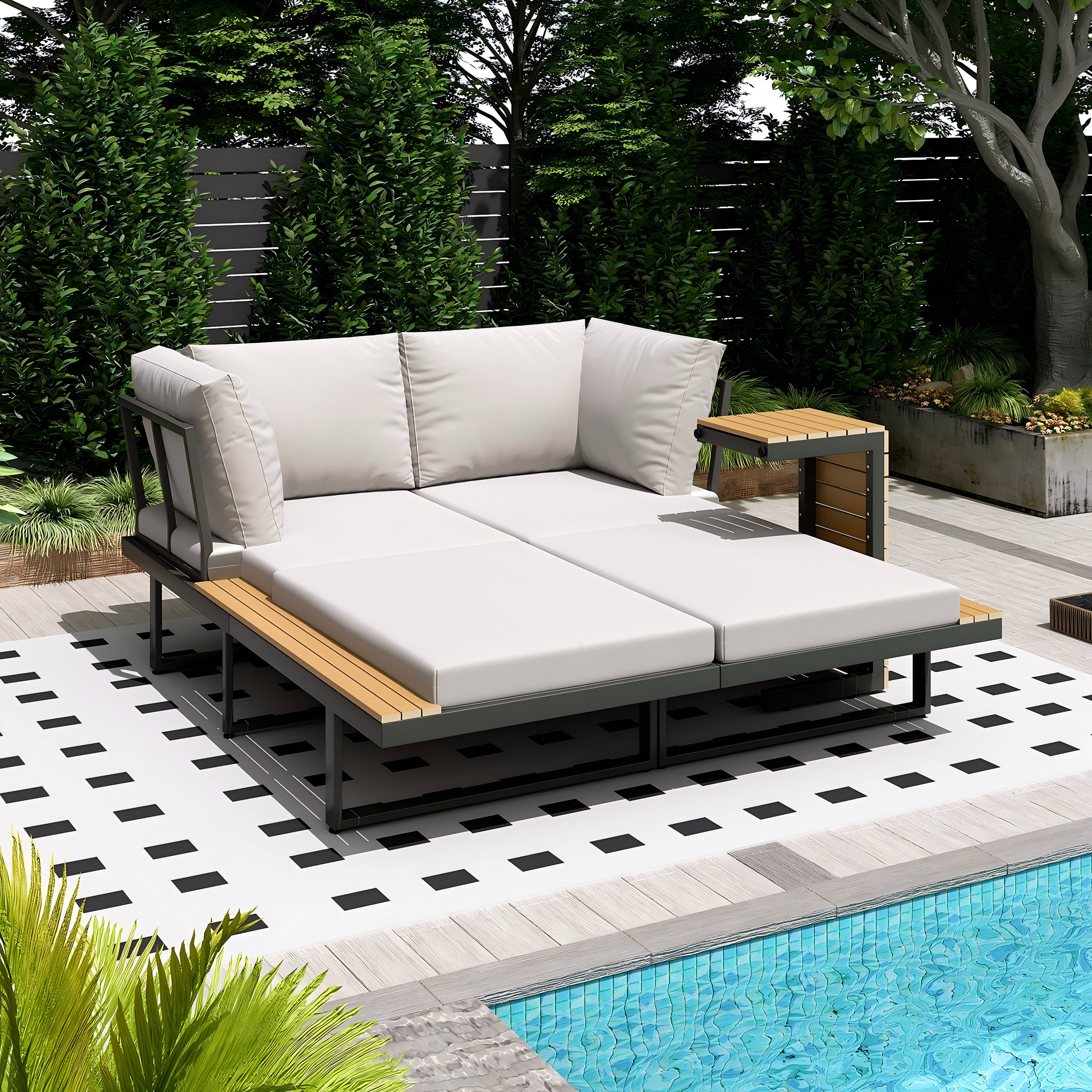 【Adul】PATIO Gray 5-Piece Wicker Patio Outdoor Sectional Set, Rattan