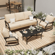 AECOJOY Outdoor Patio Wicker Furniture Sets On Sale,Rattan Patio Conversation Sets With Rocking Chair For Porch,Beige