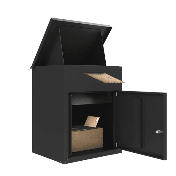 AECOJOY Package Delivery Boxes for Outside Parcel Drop Box Outdoor Storage Box Wall Mounted Express Mail Package Delivery Box 13.7" x 17.7" x 21.6" Black