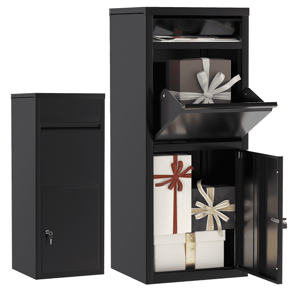 AECOJOY Package Delivery Boxes for Outside Parcel Drop Box Outdoor Storage Box Wall Mounted Express Mail Package Delivery Box Black