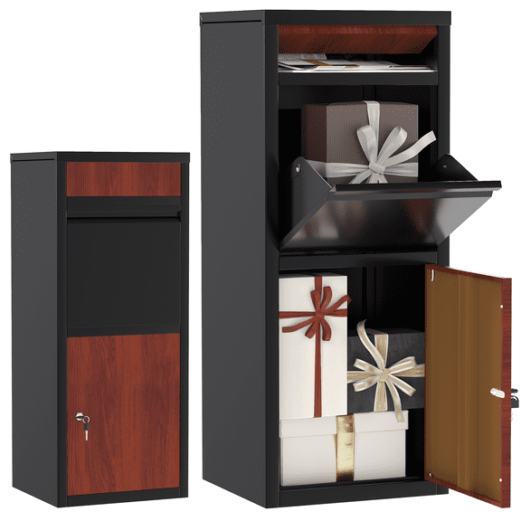 AECOJOY Package Delivery Boxes for Outside Parcel Drop Box Outdoor Storage Box Wall Mounted Express Mail Package Delivery Box, Brown