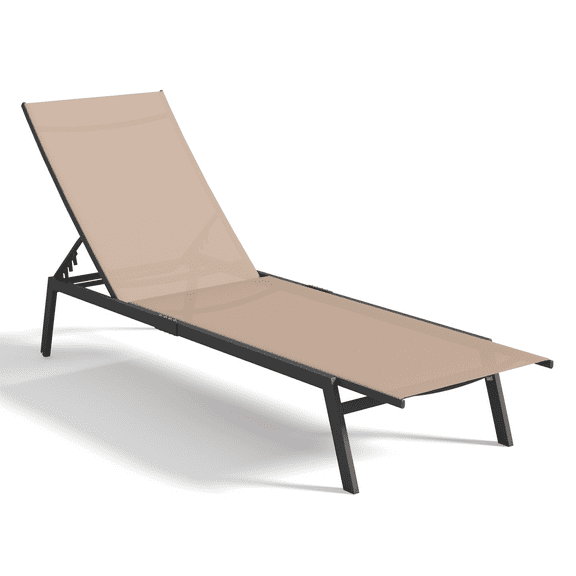 AECOJOY Patio Adjustable Lounge Chair Recliner with Wheels - Beige