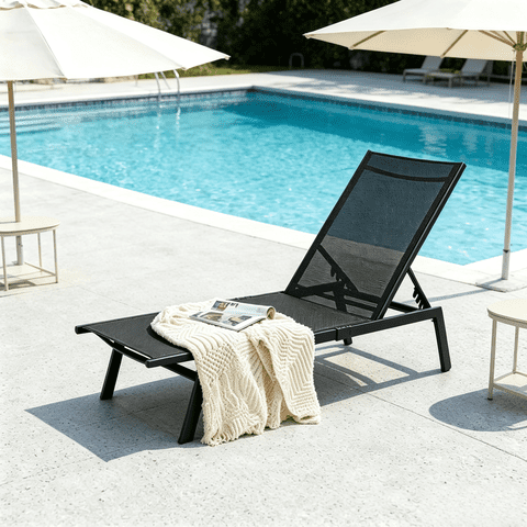 AECOJOY Patio Adjustable Lounge Chair Recliner with Wheels - Black