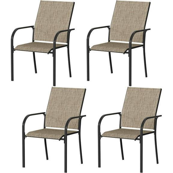 AECOJOY Patio Dining Chairs Set for 4, Stackable Textilene Patio Chairs with Armrests and Metal Frame, Outdoor Furniture Set for All Weather, Backyare, Deck and Garden, Brown