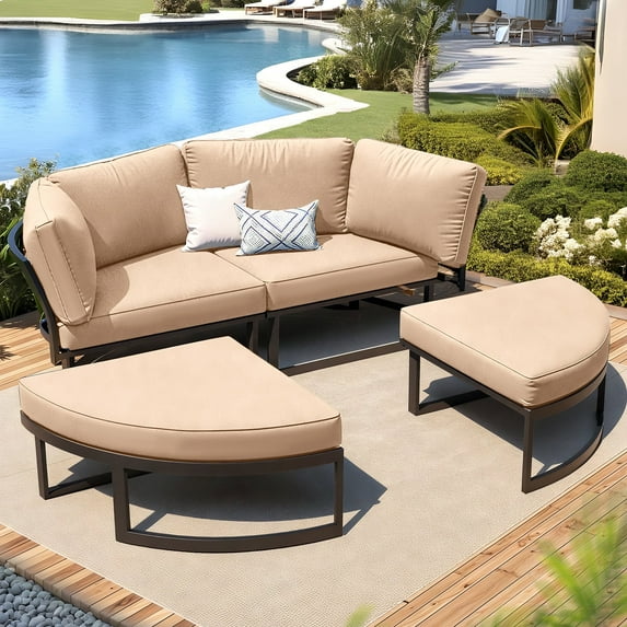 AECOJOY Metal Patio Furniture Set 73" Outdoor Conversation Set Patio Sectional Sofa Couch with Removable Cushions in Beige
