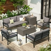 AECOJOY Patio Furniture sets Outdoor Metal Furniture sets with Two Storage Boxes on Sale Patio Conversation Set With Grey Cushions