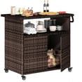 thumbnail image 1 of AECOJOY Patio Wicker Bar Tables with Wheels&Shelf Patio Serving Table Outdoor Storage Cabinet Outdoor Bar Cart, Brown, 1 of 11
