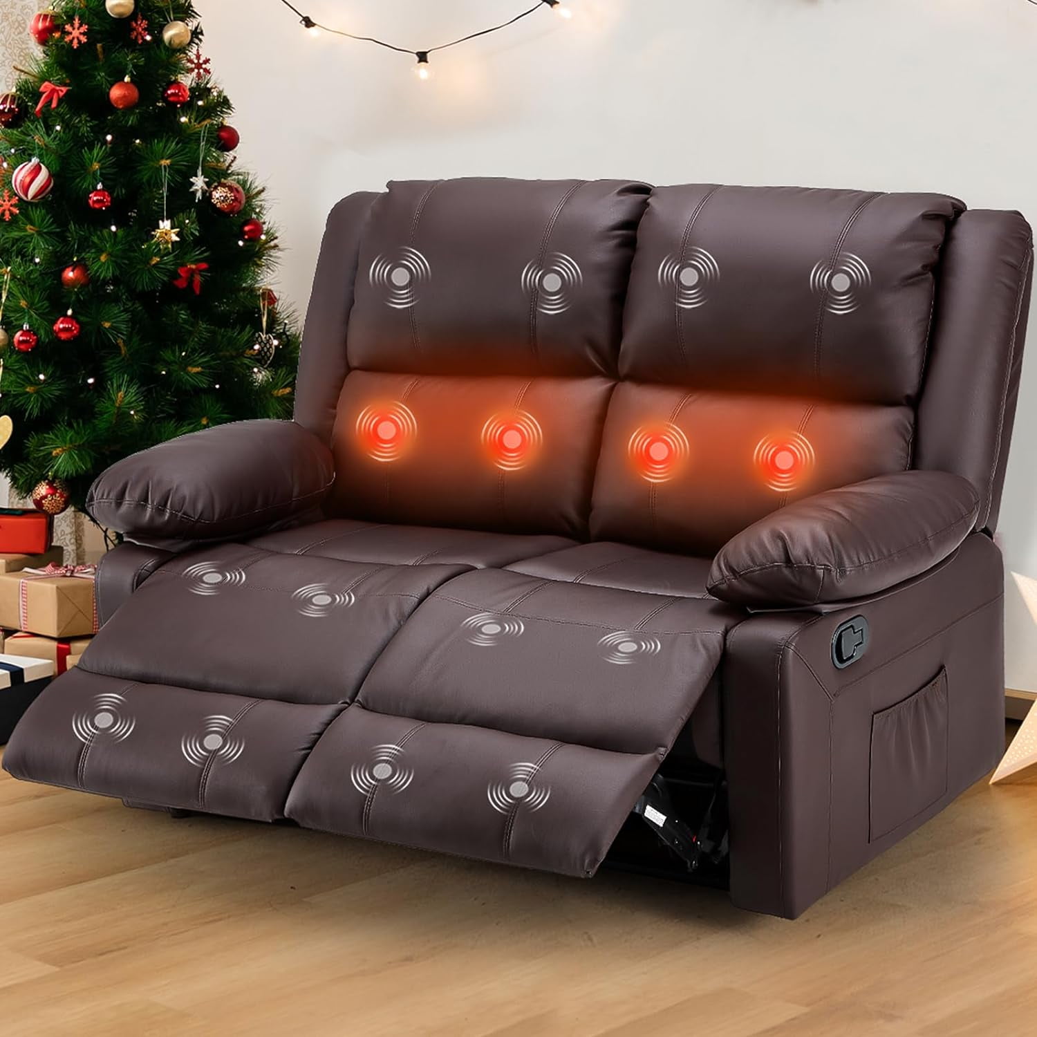 AECOJOY Reclining Loveseat with Heat Massage Function Double Recliner Recliner Loveseat Wall Hugger Loveseat 2 Seater Manual Control Faux Leather RV Couch Home Theater Seating Black Walmart Business S...