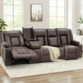 thumbnail image 1 of AECOJOY Reclining Sofa with 2 Console& Bluetooth Speakers, Manual RV Recliner Couch with USB Ports&4 Cup Holders, 2 Side Pockets Recliners on Clearance Home Theater Seating, Faux Leather in Brown, 1 of 8