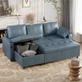 thumbnail image 1 of AECOJOY Sofa Bed, 3 in 1 Sleeper Sofa with Storage Chair, Faux Leather L Shape Couch, Sectional Pull Out Sofa Bed Mid Century Modern Couch for Living Room Clearance, Comfy Sleeper Couch in Blue, 1 of 8