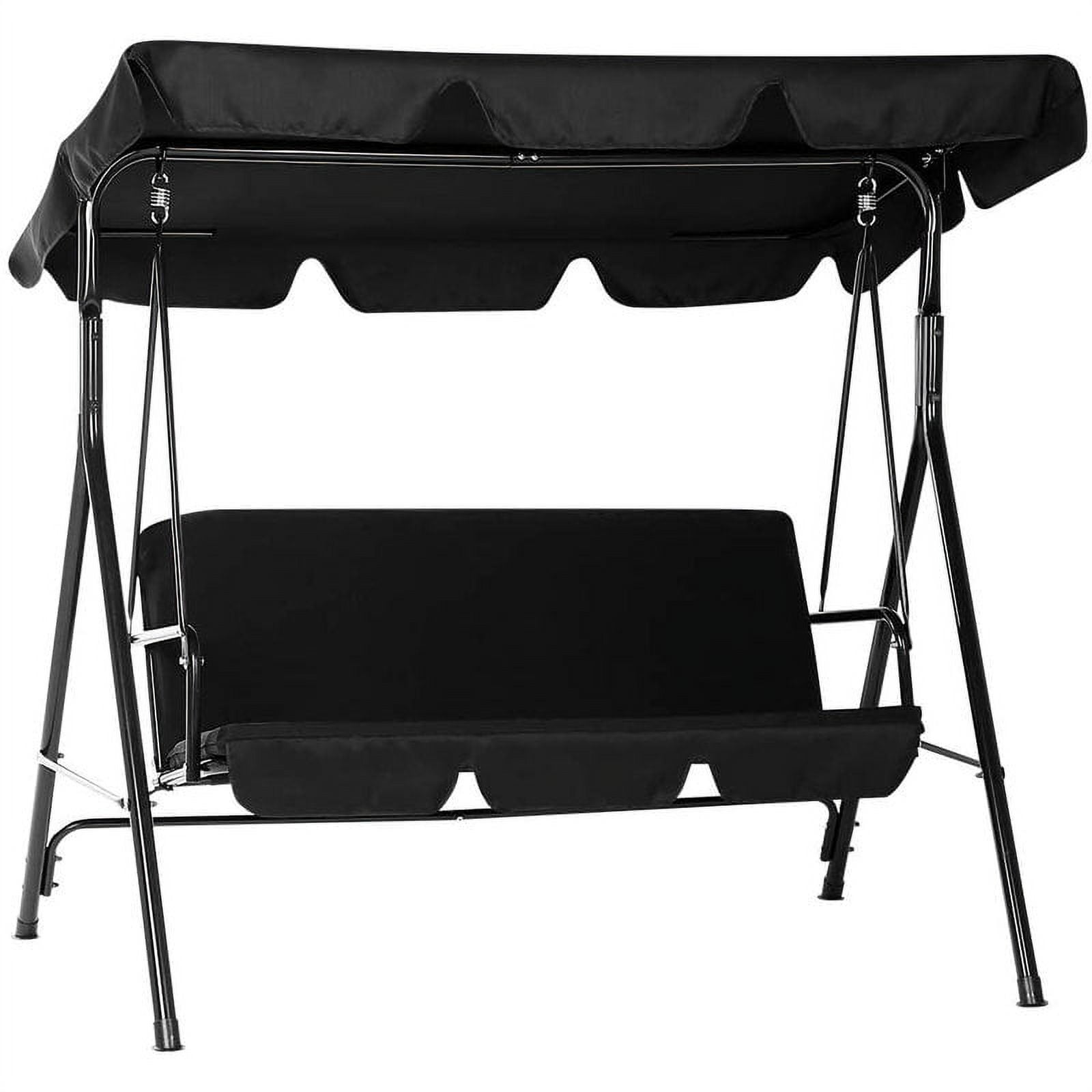 Black Steel 3-Seat Outdoor Swing with Adjustable Canopy