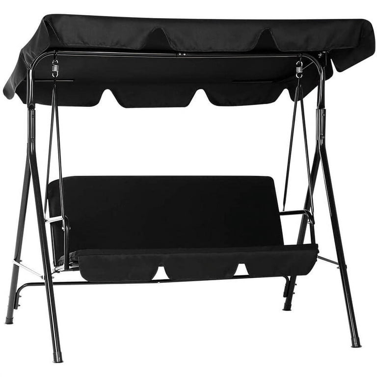 AECOJOY Stainless Steel Porch Swing Black with Adjustable Canopy