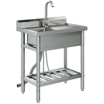 AECOJOY Stainless Steel Utility Sink,Freestanding Single Bowl Laundry Sink with Shelf Board,Outdoor Sink with Hose Hookup for Restaurant, Laundry Room, Garage, Commercial Kitchen