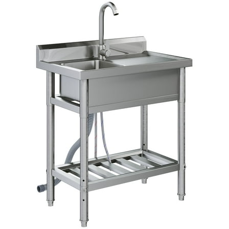 AECOJOY Stainless Steel Utility Sink,Freestanding Single Bowl Laundry Sink with Shelf Board,Outdoor Sink with Hose Hookup for Restaurant, Laundry Room, Garage, Commercial Kitchen