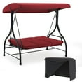 thumbnail image 1 of AECOJOY 3 Person Steel Outdoor Patio Canopy Adjustable Steel Porch Swing Chair with Cover, Red, 1 of 9