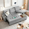 thumbnail image 1 of AECOJOY Teddy Velvet L Shaped Sofa, L Shape Couch, Pull Out Bed with USB and Cup Holder, Storage Sofa Cama, Queen Sofa Bed, Sleeper Sofa Couch for Living Room, Sofa Bed Couch in Grey, 1 of 7
