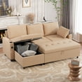 thumbnail image 1 of AECOJOY Teddy Velvet L Shaped Sofa, L Shape Couch, Pull Out Bed with USB and Cup Holder, Storage Sofa Cama, Queen Sofa Bed, Sleeper Sofa Couch for Living Room, Sofa Bed Couch in Beige, 1 of 8