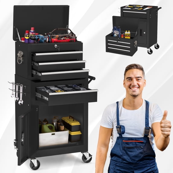 AECOJOY Tool Chest Rolling Tool Chest& Cabinets with Wheels Tool Organizer Box for Garage Workshop (Black)