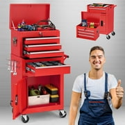 AECOJOY Tool Chest Rolling Tool Chest& Cabinets with Wheels Tool Organizer Box for Garage Workshop (Red）