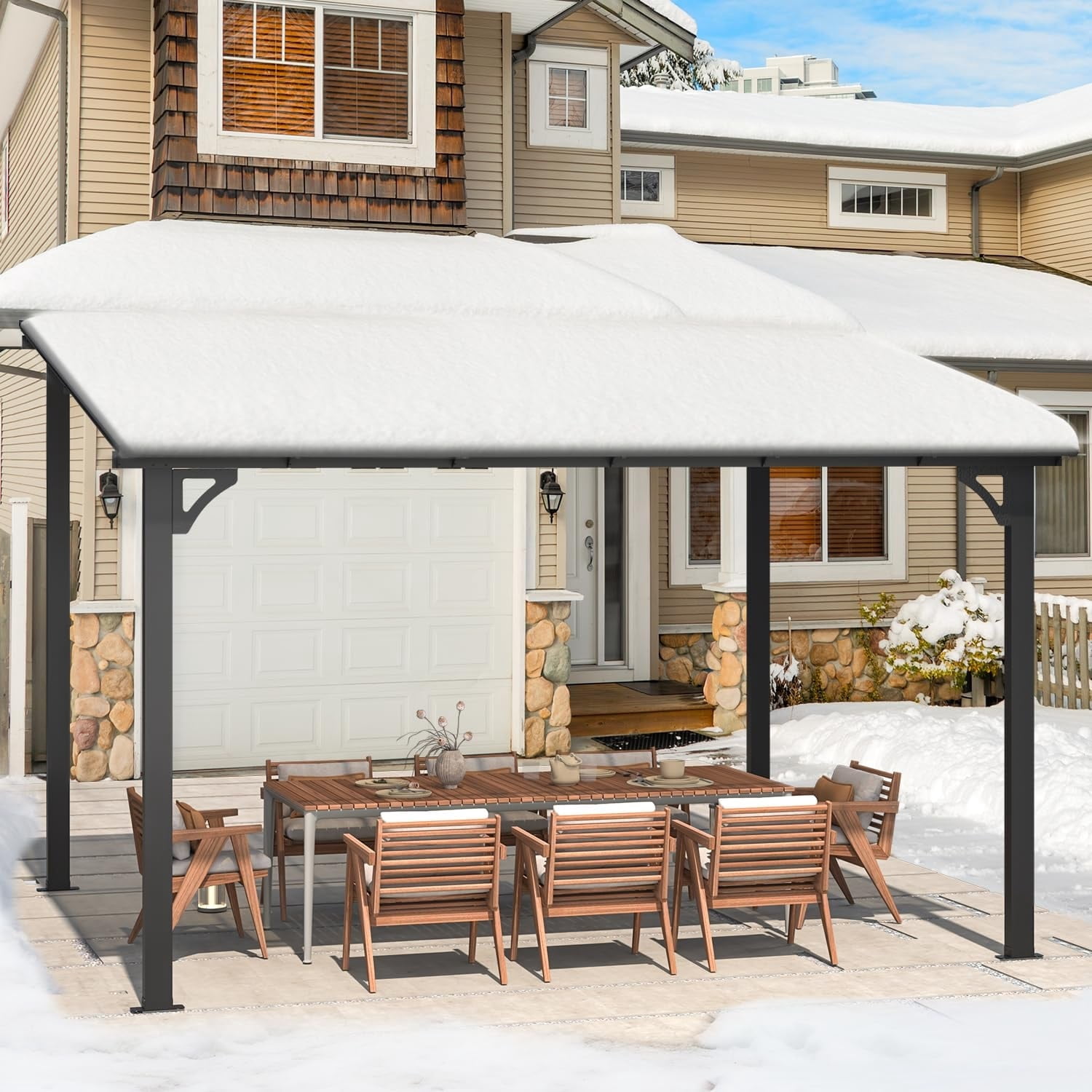 AECOJOY Wall Mounted Gazebos Pergola Gazebo Awnings for Backyard 10'x12 ...
