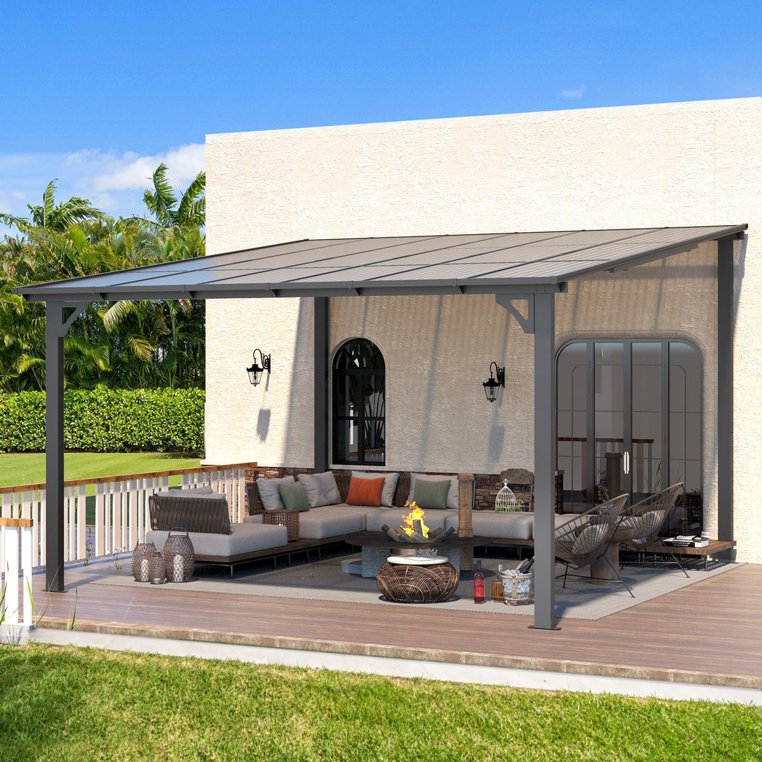 AECOJOY Wall Mounted Gazebos Pergola Gazebo Awnings for Backyard 12'x12