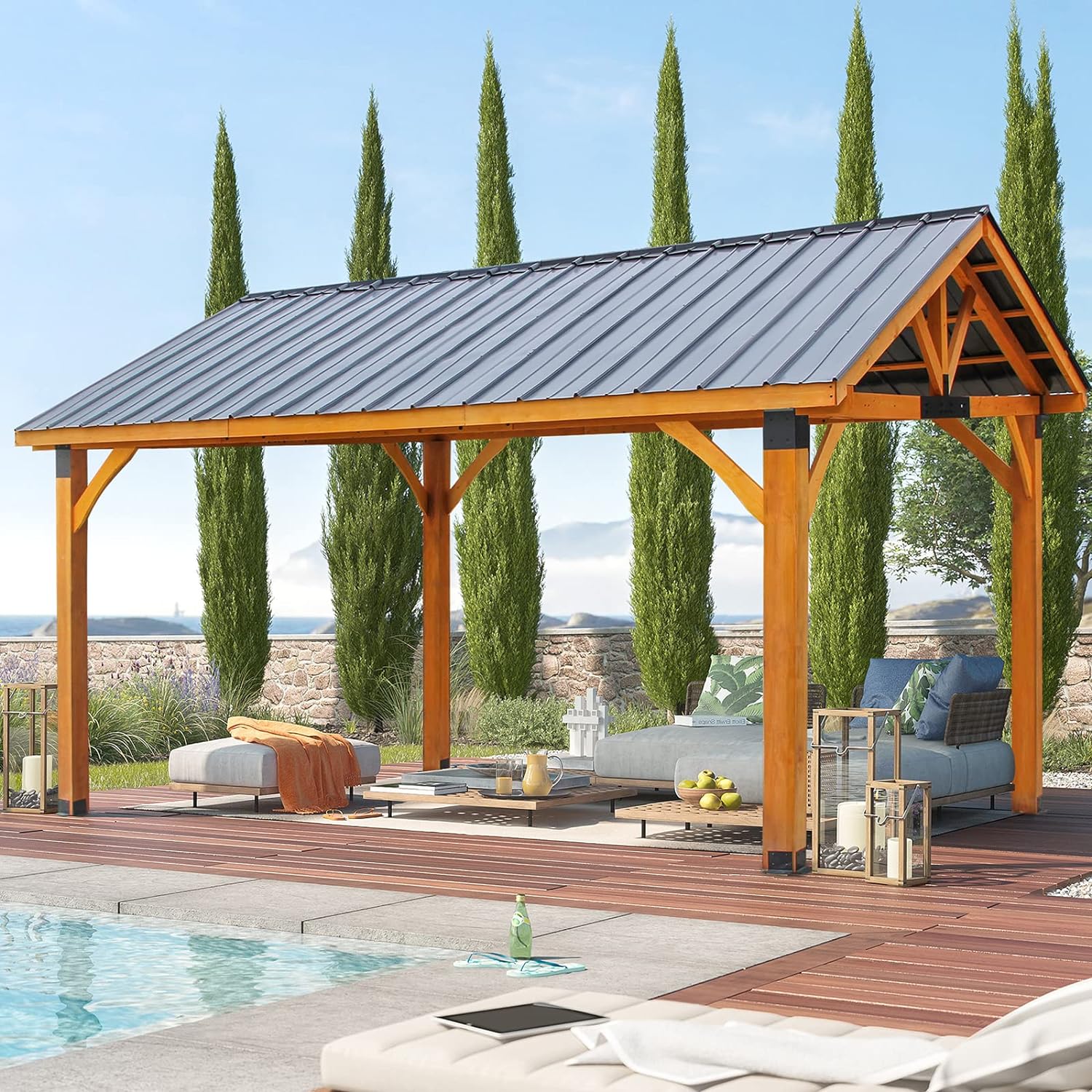 AECOJOY 13'x10' Outdoor Wall Mounted Gazebo, Outdoor Pergola-Beige - Walmart.com