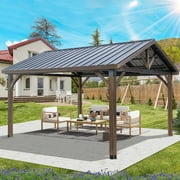 AECOJOY Wooden Gazebo 14.5x11ft for Outdoor BBQ Grill and Relaxation, Sturdy Coffee Permanent Pavilion for Patios, Gardens, and Lawns