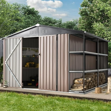 AECOJOYOutdoor Metal Storage Shed with Rack Utility Shed w/ Shelves 8 x 10 Ft
