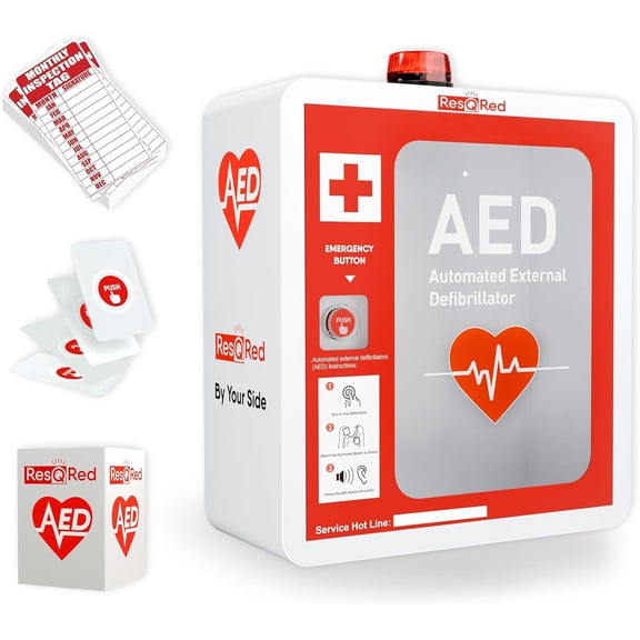 AED Defibrillator Wall Mounted Cabinet with Metal AED Projecting Sign, Steel Storage Cabinet with Quick Accessible Door, Alarm System, Fits All Brands AED Defibrillator, for Office, Hospital