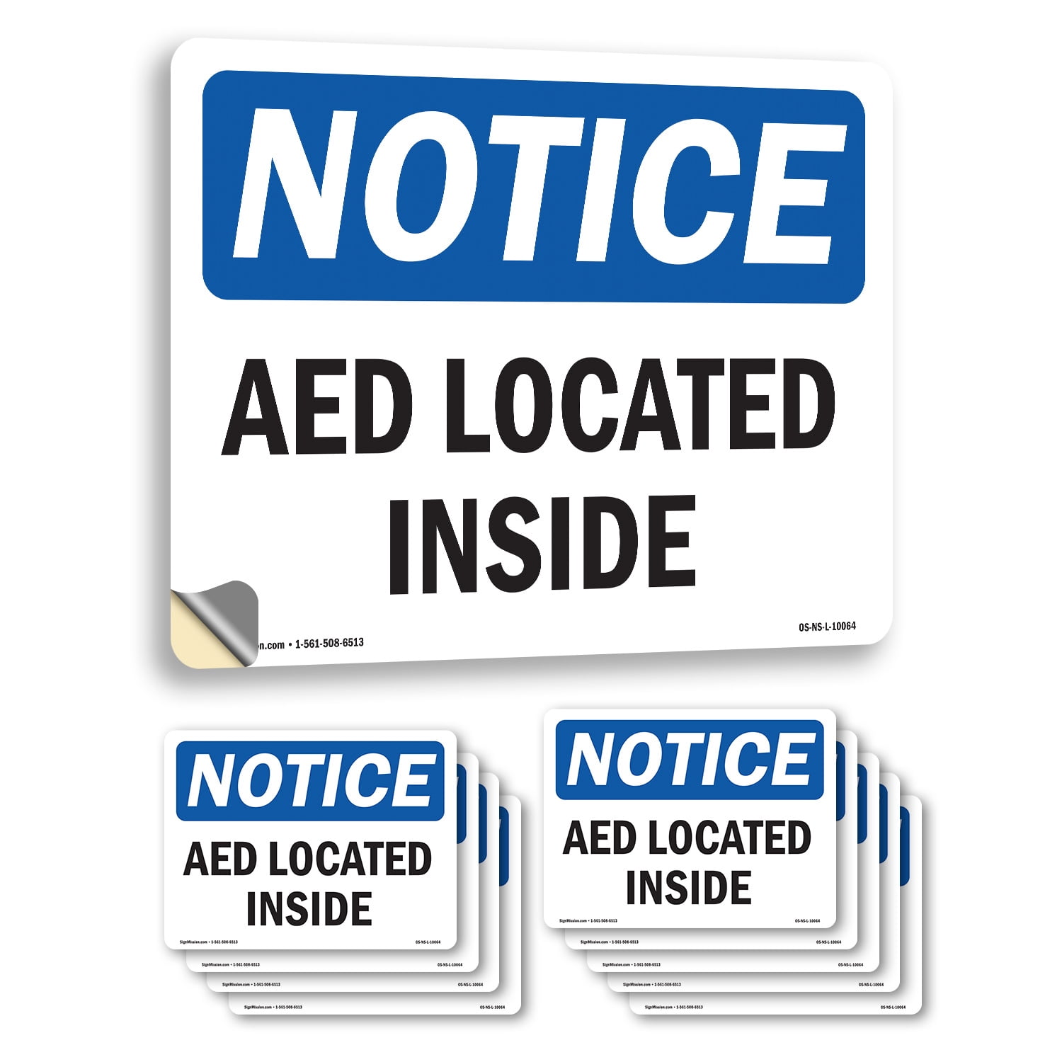 AED Located Inside OSHA Notice Vinyl Decal Label 5 Inch x 3.5 Inch - 10 ...