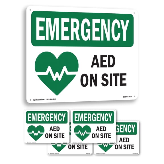 AED On Site With Symbol OSHA Emergency Aluminum Sign 10 Inch x 7 Inch - 5 Pack