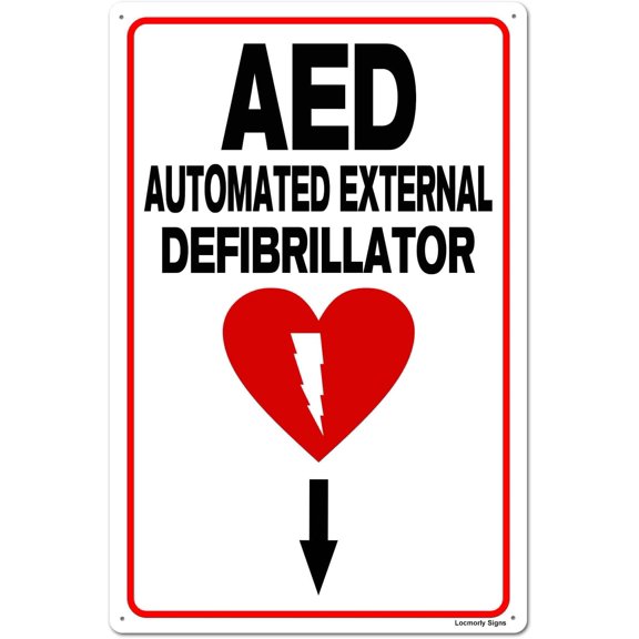 AED Sign, 8x12 Inch, Aluminum Safety Signage for the Workplace