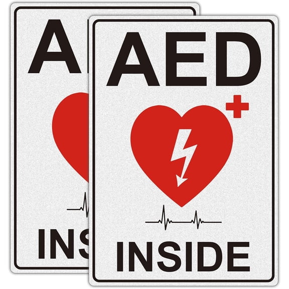 AED Sign Stickers, 2 Pack 10"x7" Large Vinyl AED Sign for Wall, Waterproof, Fade-Resistant, Easy-Apply Non Metal Decal with Clear Heart & ECG Icon for AED Device Identification