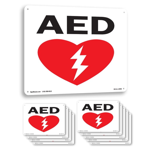 AED (with graphic) OSHA Aluminum Sign 24 Inch x 18 Inch - 10 Pack