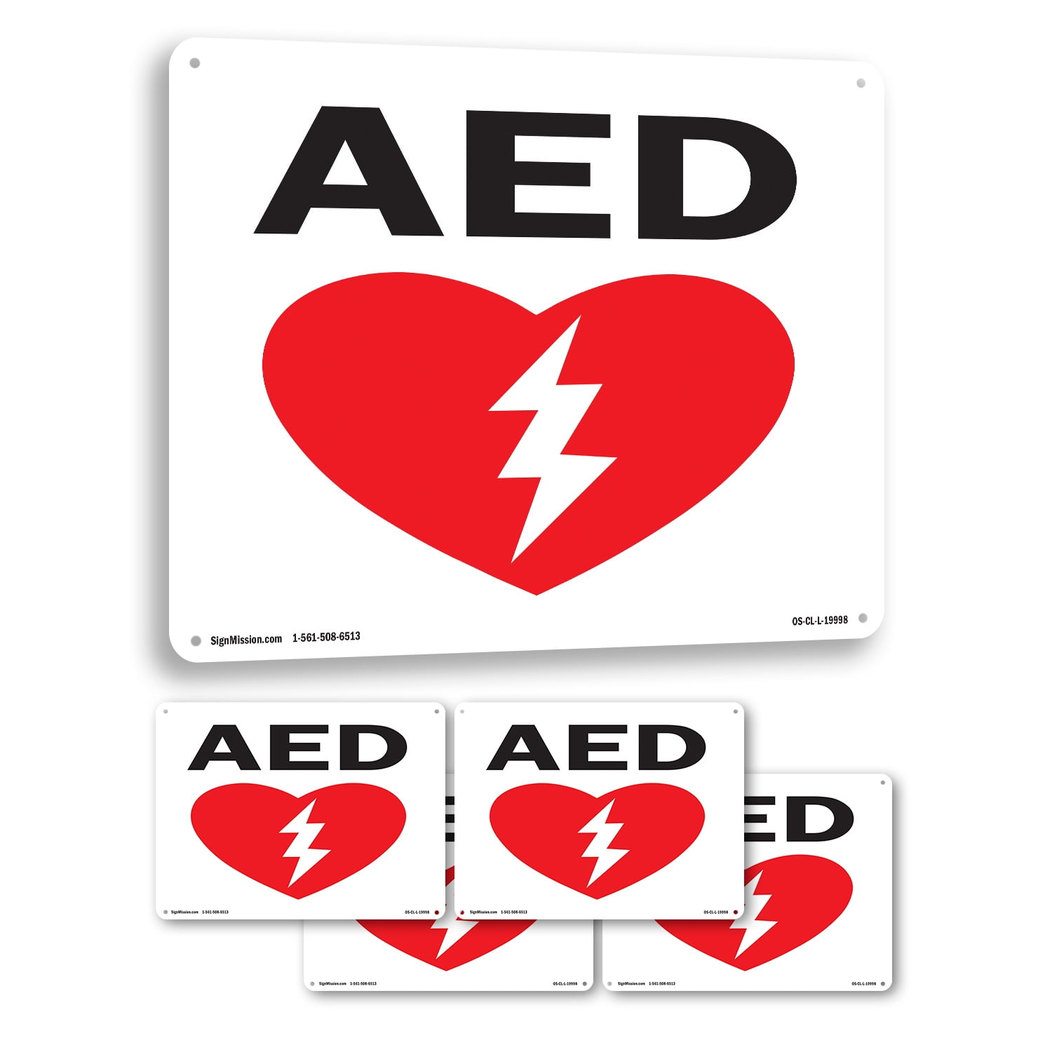 AED (with graphic) OSHA Rigid Plastic Sign 18 Inch x 12 Inch - 5 Pack ...