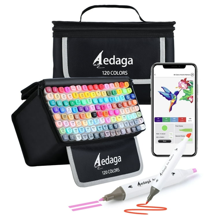 AEDAGA 120 Colors Alcohol Markers Set, Dual Tip, Free App