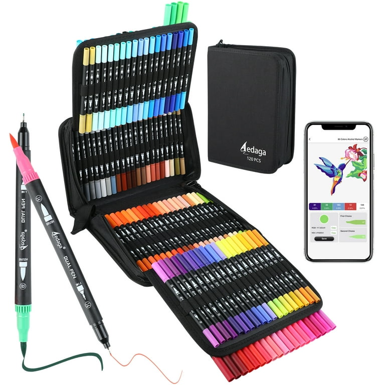 Ohuhu Markers for Adult Coloring Books: 160 Colors Brush Pens Dual Brush  Fine Tip Drawing Pens Water-Based Coloring Markers for Calligraphy Bullet