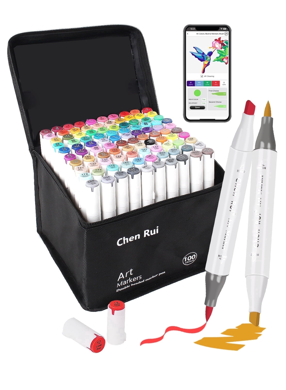 AEDAGA 160 Colors Alcohol Markers with Free App, Dual Tip Art Markers with Kickstand Case for Artists Adults and Kids. Alcohol Based Markers for Coloring Painting Sketching and Drawing, Great Gift.