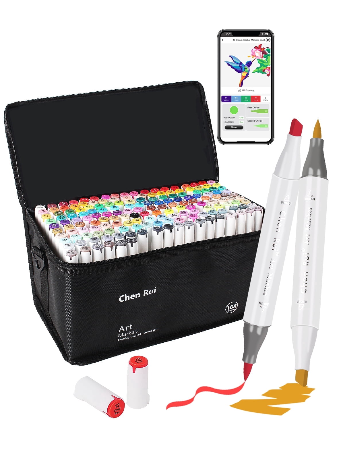 AEDAGA 80 Colors Alcohol Markers with Free App, Dual Tip Art Markers with Kickstand Case for Artists Adults and Kids. Alcohol Based Markers for Coloring Painting Sketching and Drawing, Great Gift.