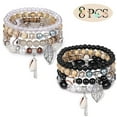 thumbnail image 1 of AEDAMURRA 8 Pcs Bracelets for Women, Bohemian Stackable Stretch Retro Gifts Jewelry Black and Light Brown, 1 of 6
