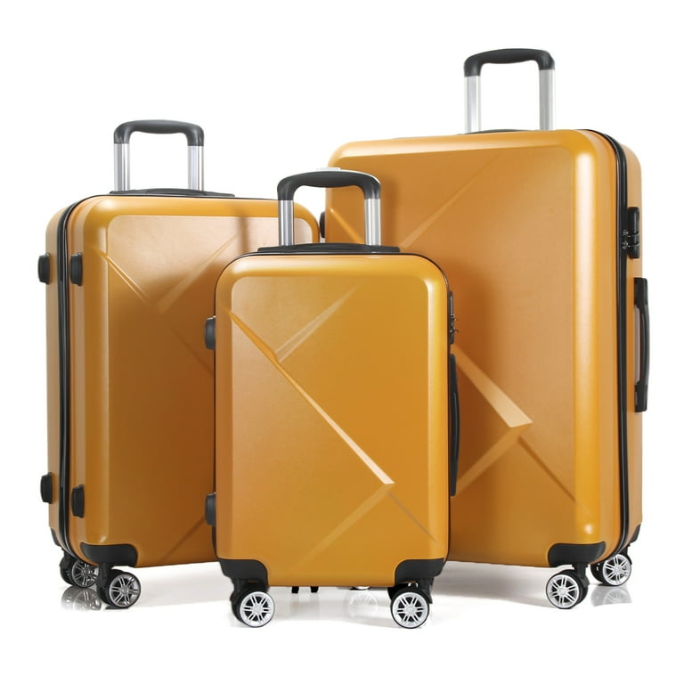 3 Piece Spinner Luggage Set Hard Shell Lightweight Suitcase in Orange