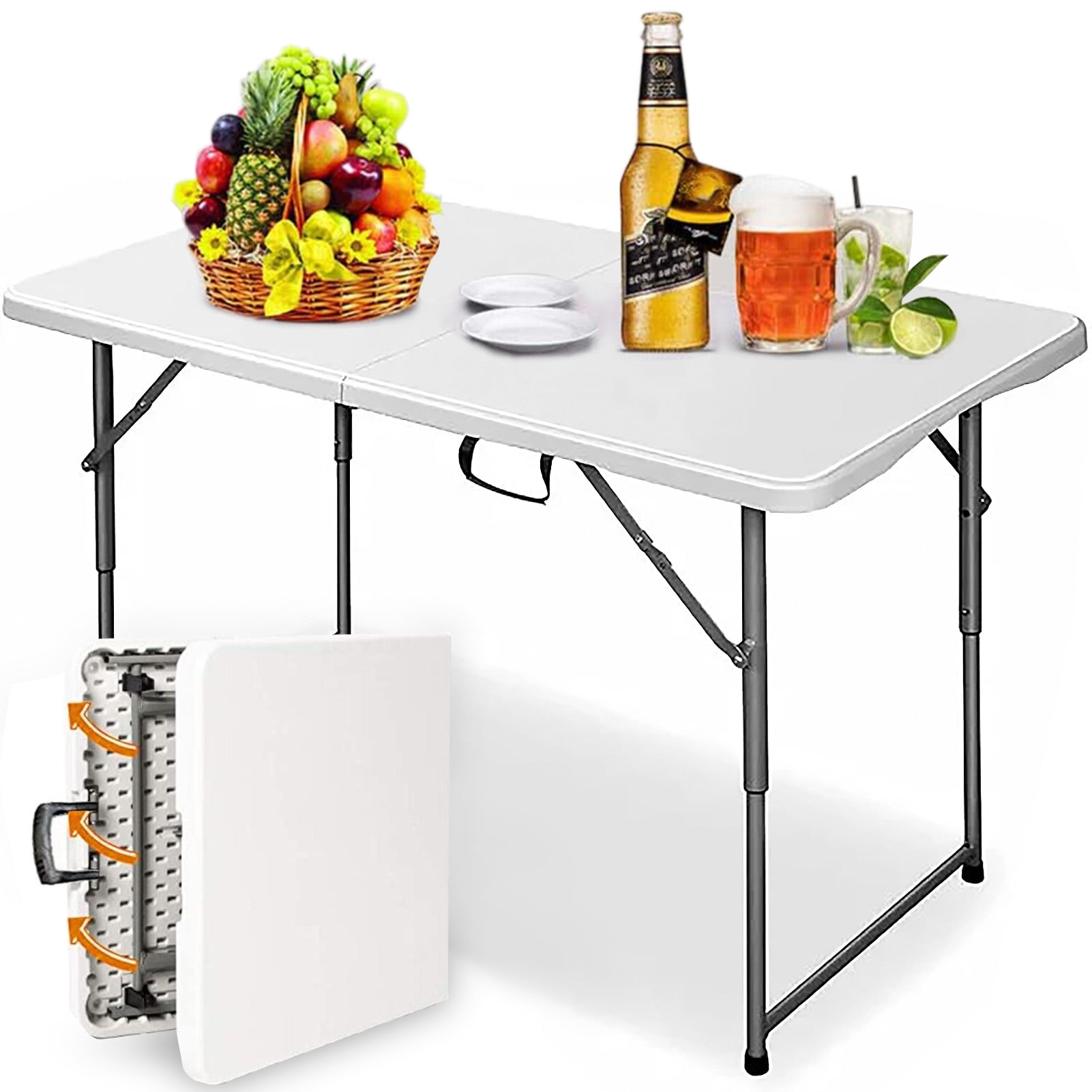 Height Adjustable Craft Camping and Utility Folding Table, 4 Foot, 4'/4