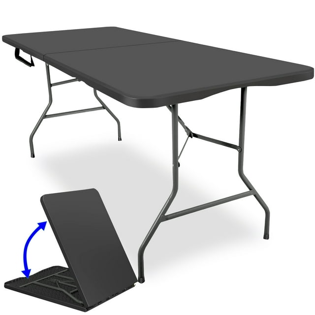 AEDILYS 6ft Portable Plastic Folding Tables for Indoor Outdoor, Black